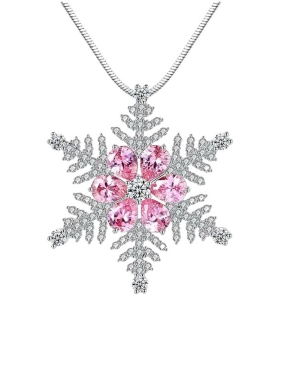 Pink Zircon Starburst Snowflake Long Necklace
